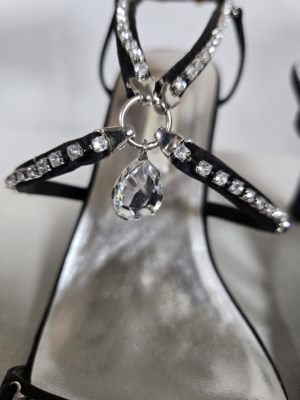 Ann Marino Black Strappy Rhinestone Evening Heels - Picture 3 of 7